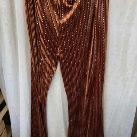 NWT 1970s Rust Rhinestone Velvet Flared Pants - 2X - Picture 6 of 6